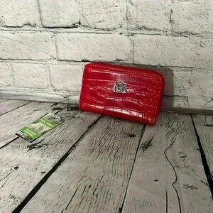 Badgley Mischka Red Croco Coin‎ Credit Card Holder Wallet Billfold New with Tag